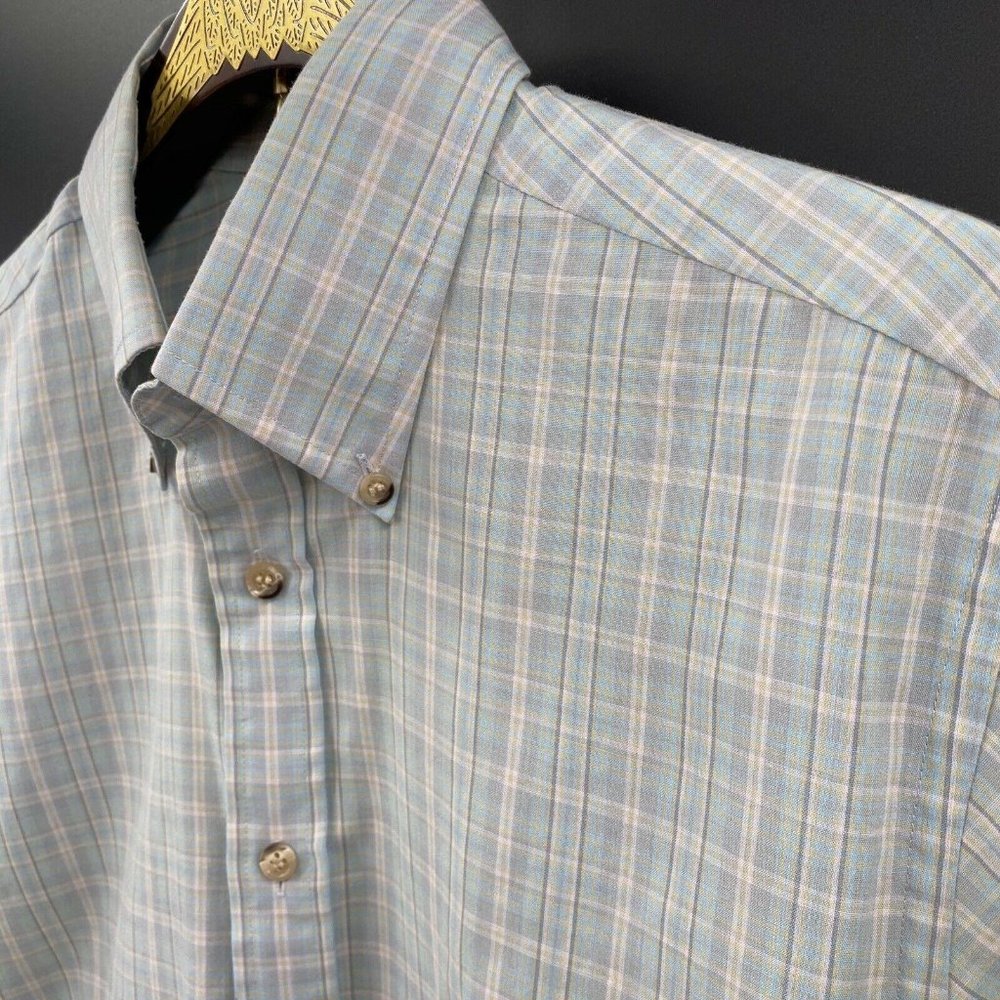 Vintage JC PENNEY THE FOX PASTEL PLAID BUTTON DOWN SHIRT SS Size Medium - Picture 2 of 5